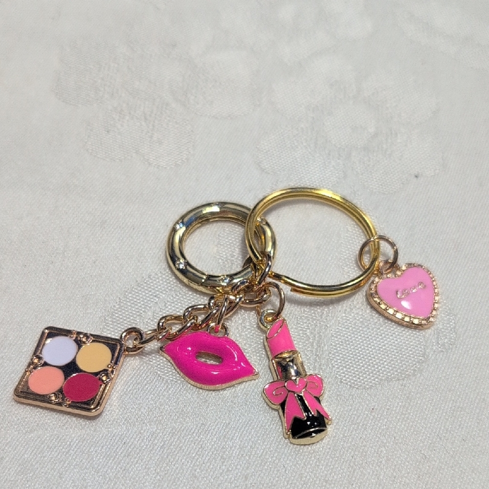 Bag Charm/ Keyring Gold Tone With 4 Pink Charms